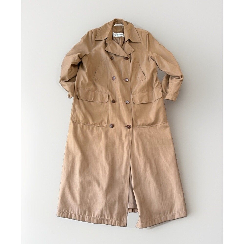 VTG Bernardo Trench Coat Womens 12 Tan Double Breasted Long Jacket Oversized